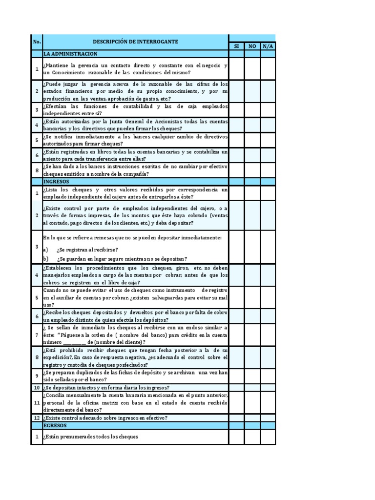 Cuestionario de Control Interno | PDF | Cheque | Contabilidad