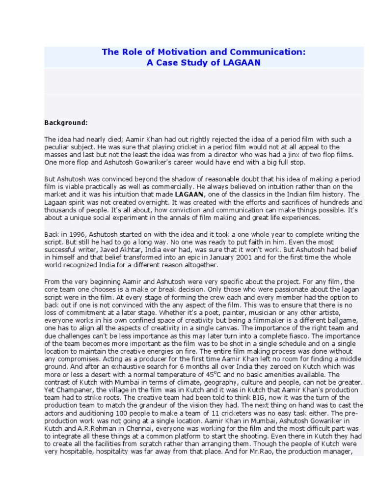 Lagan Movie Case Study Filmmaking Cinema