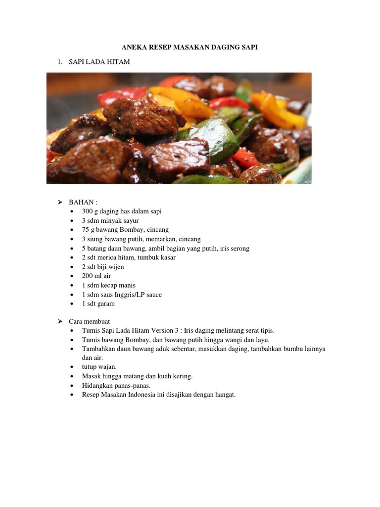 Aneka Resep Masakan Daging Sapi