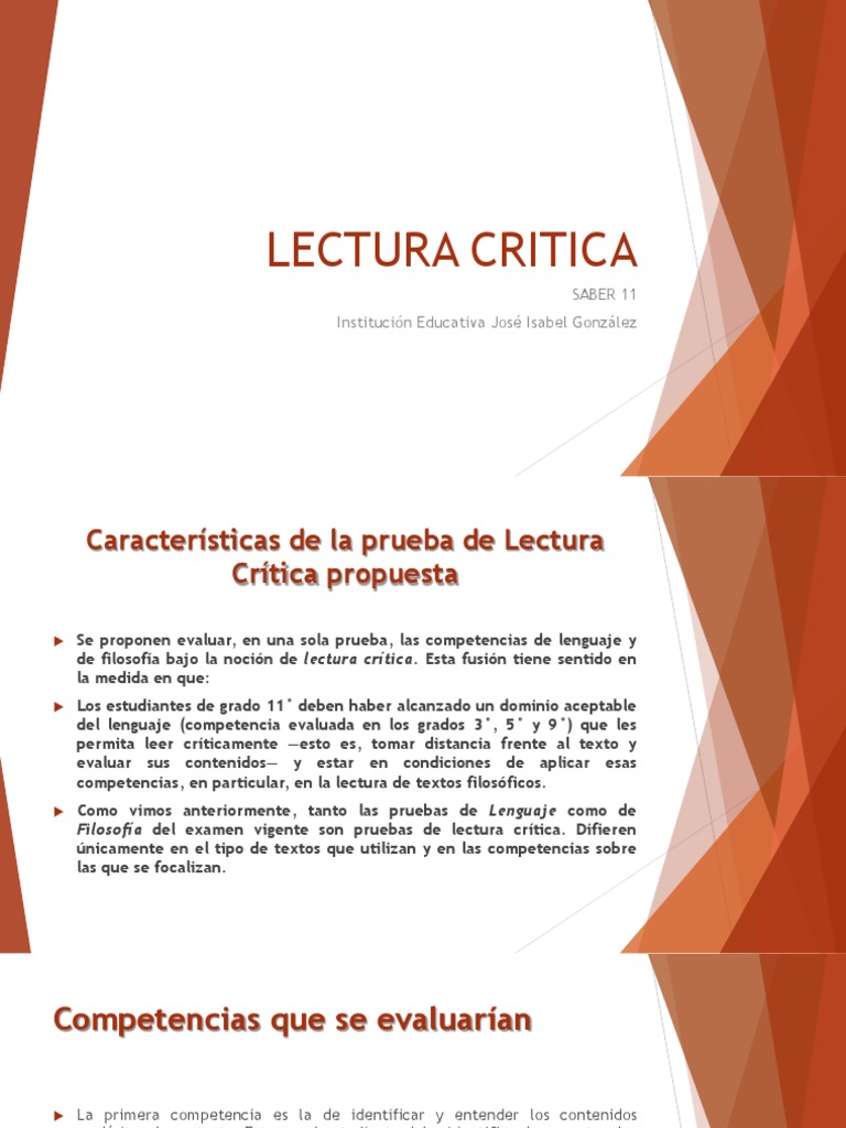 LECTURA CRITICA Comprensión Lectura (proceso) Prueba
