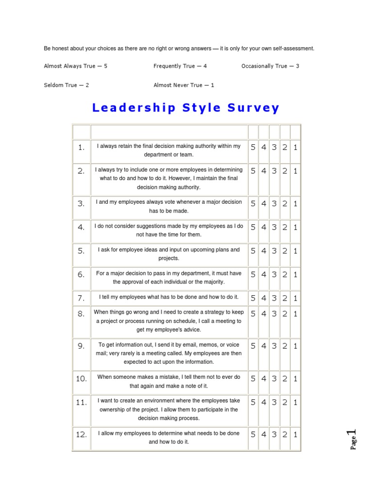 Leadership Style Survey | PDF | Leadership | Employment