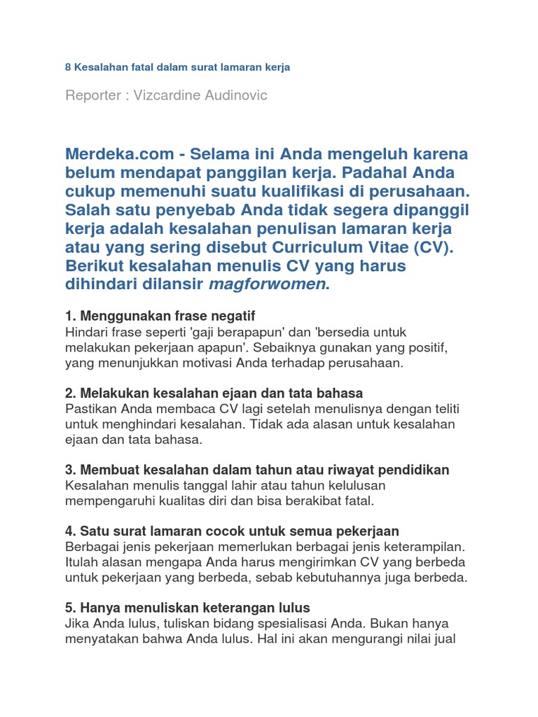 8 Kesalahan Fatal Dalam Surat Lamaran Kerja