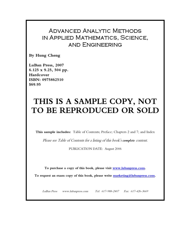 ADVANCED ANALYTIC METHODS IN APPLIED MATHEMATICS SCIENCE AND ENGINEERING visual data 4