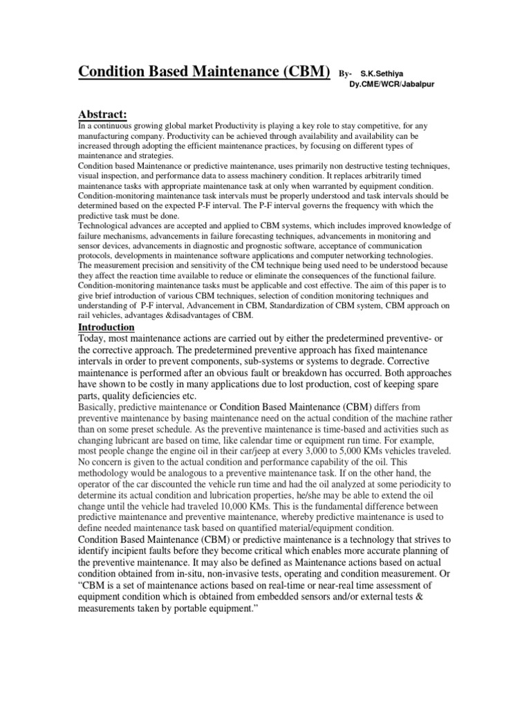 Condition Based Maintenance Overview | PDF | Computer Network | World ...