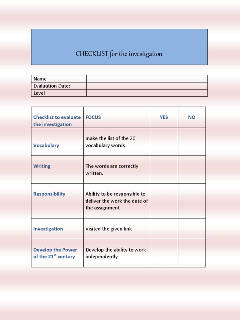 Checklist For The Investigation | PDF