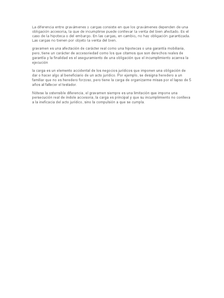 La Diferencia Entre Gravámenes y Cargas Consiste en Que Los Gravámenes