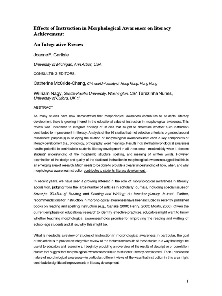 Enhancing Literacy Through Morphological Awareness | PDF | Word ...