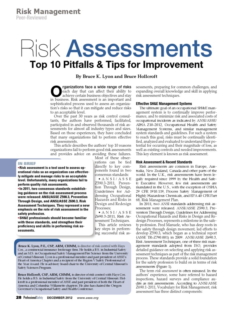Risk Assessments Top 10 Pitfalls and Tips For Improvement | PDF | Risk ...
