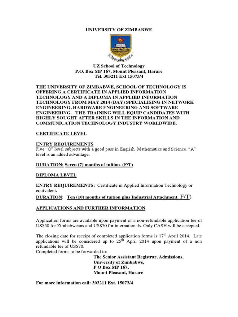 UZ Certificate & Diploma in IT Programs | PDF