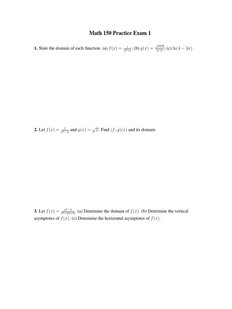 Math 150 Practice Exam 1 Questions | PDF