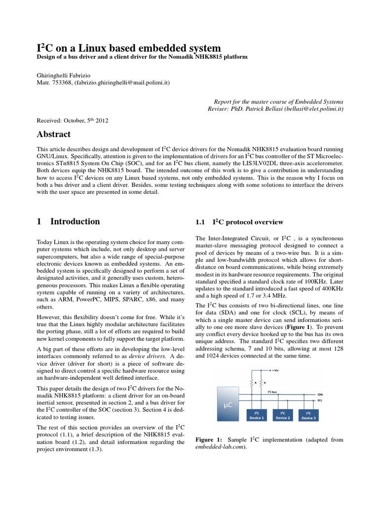 I2C driver design for Linux embedded system | PDF | Device Driver | C ...