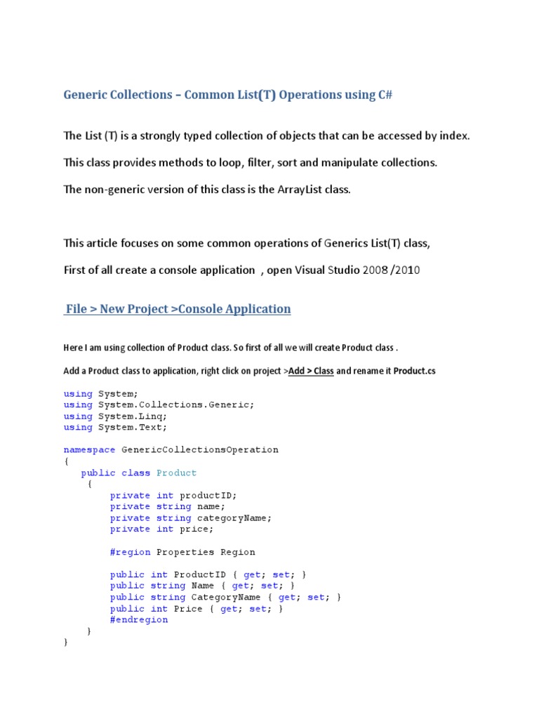 Generic Collections - Common List (T) Operations Using C#: Product ...