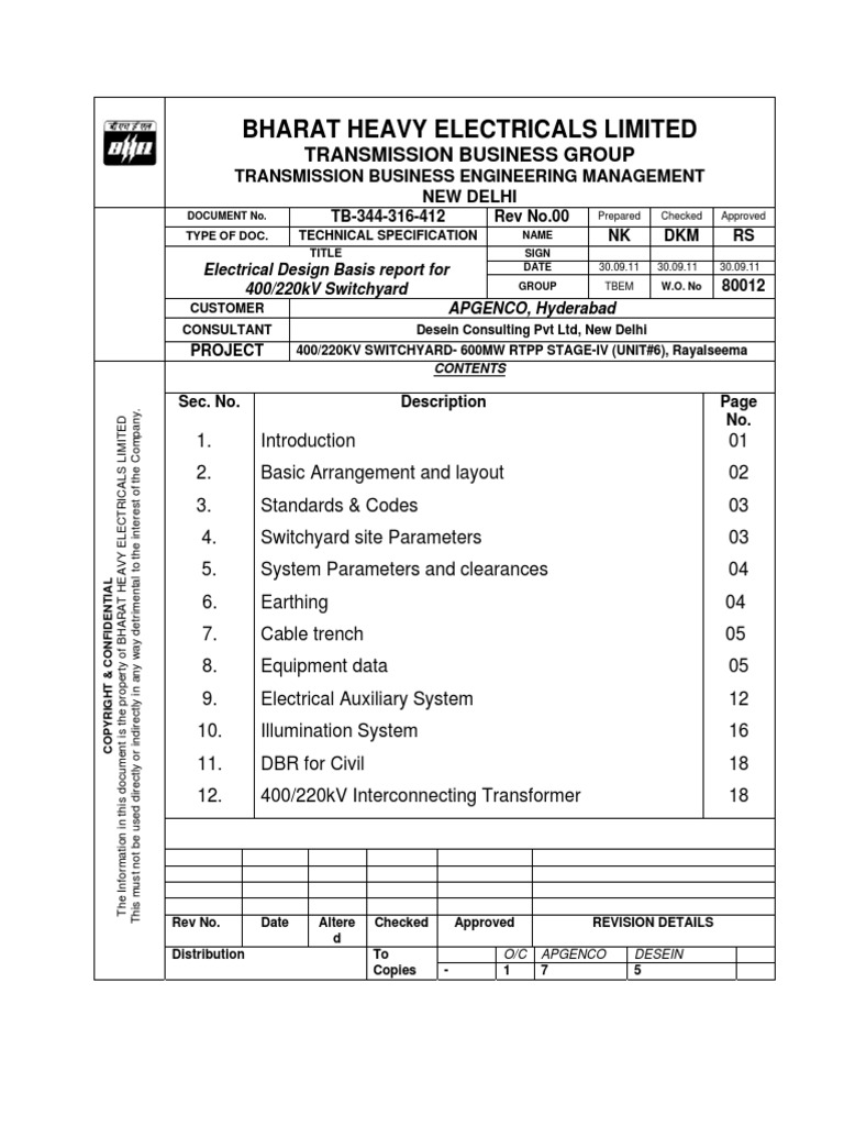 Switchyard Design Basis Report | PDF | Battery Charger | Electrical ...