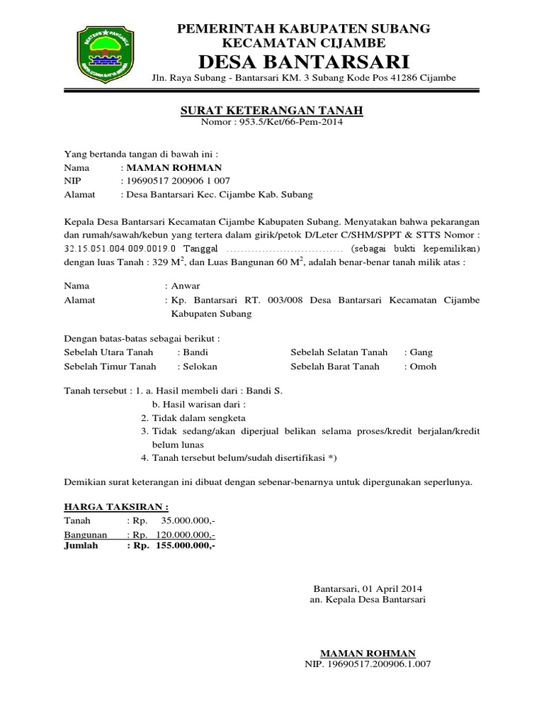 SUrat Keterangan Tanah