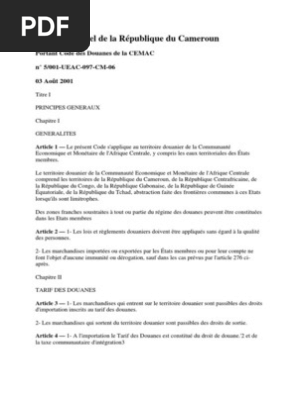 TÉLÉCHARGER CODE DES DOUANES CEMAC