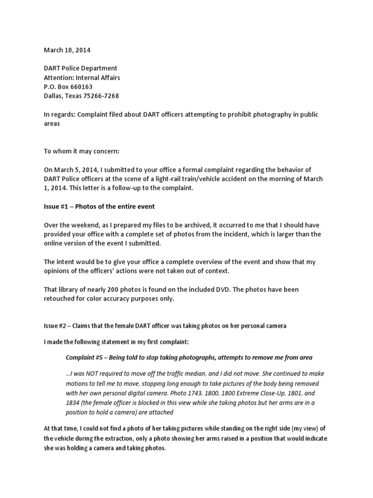DART Police Complaint Followup 392014 PDF Photograph Camera