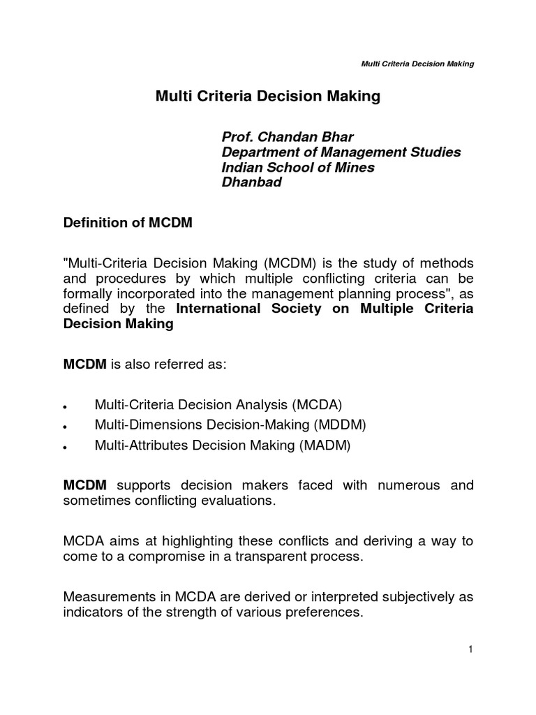 Multi Criteria Decision Making - Presentation | PDF | Loss Function ...