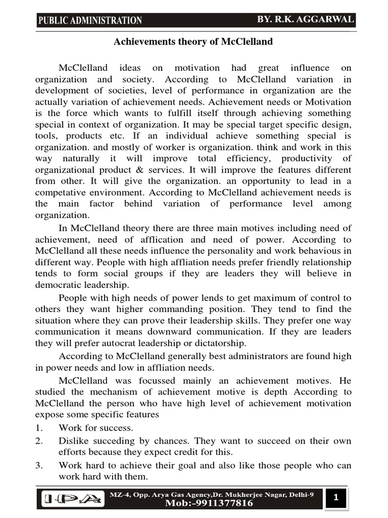 McClelland's Achievement Motivation Theory | PDF | Motivation ...