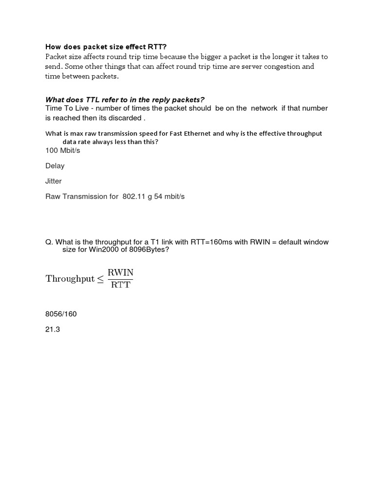 Impact of Packet Size on RTT | PDF | Internet Architecture | Networking ...