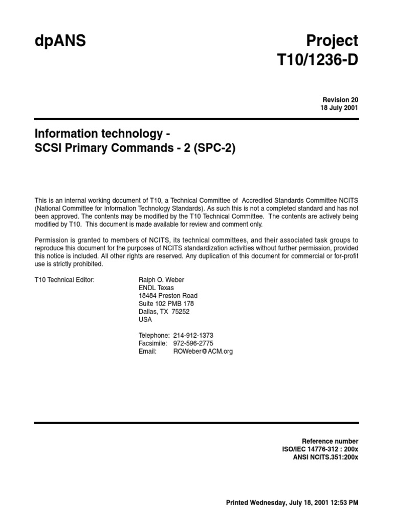 SCSI Primary Commands 2 (SPC2) PDF Standardization Computer