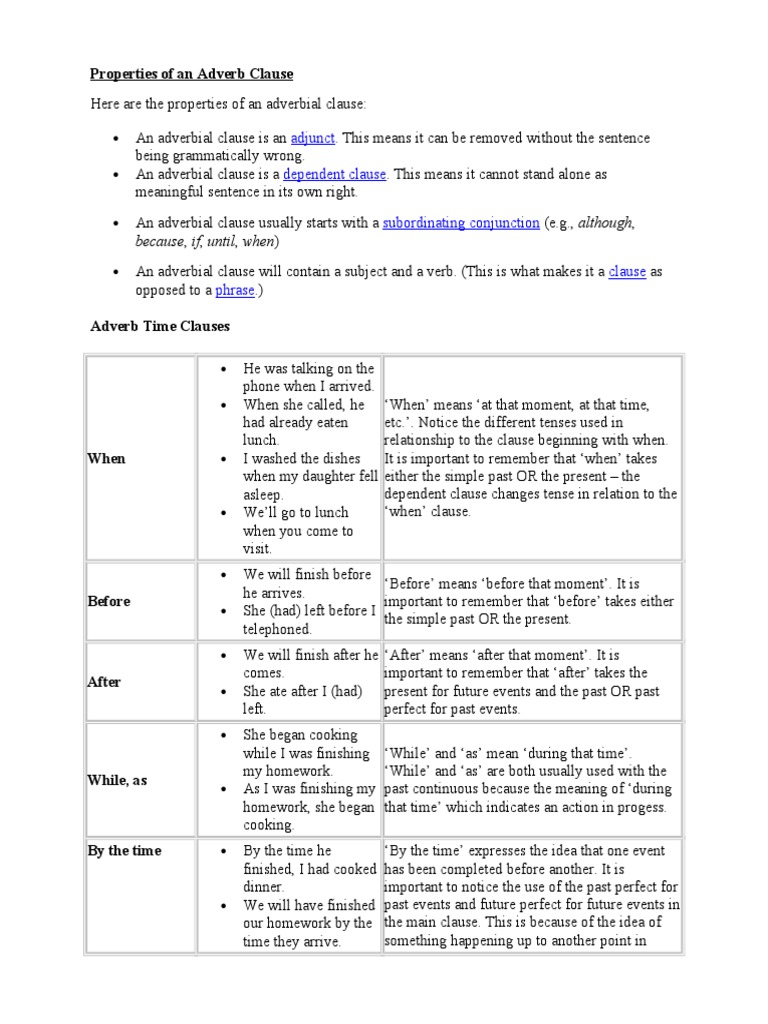 Adverb Time Clauses - Theory | Clause | Sentence (Linguistics)