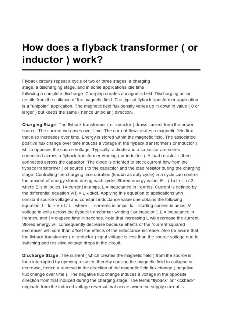 How Does A Flyback Transformer Works PDF Inductor Inductance
