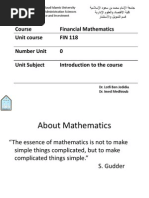 Financial Mathematics Course FIN 118 Unit Course 0 Number Unit Introduction To The Course Unit Subject