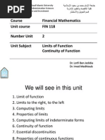 Financial Mathematics Course FIN 118 Unit Course 2 Number Unit Limits of Function Continuity of Function Unit Subject