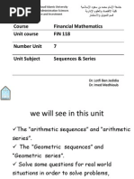 Financial Mathematics Course FIN 118 Unit Course 7 Number Unit Sequences & Series Unit Subject