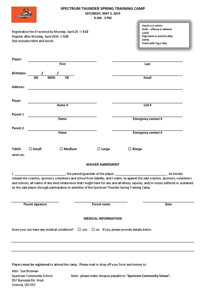 Spectrum Thunder Spring Training Camp Registration | PDF