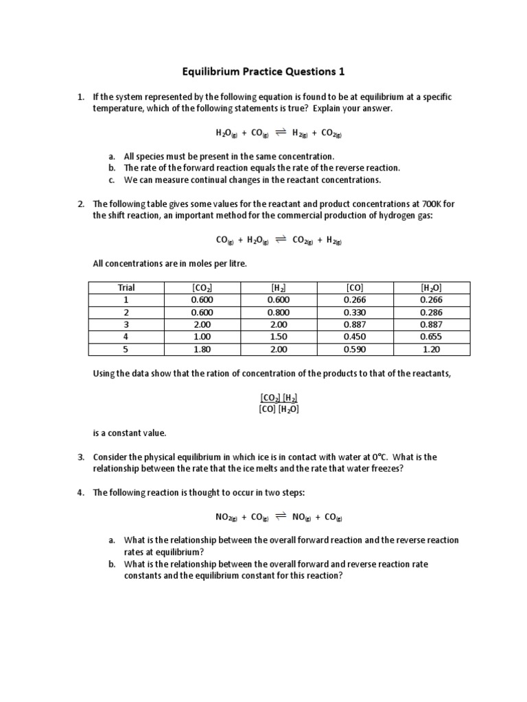 Equilibrium Practice Questions and Solutions | PDF | Teaching Methods ...