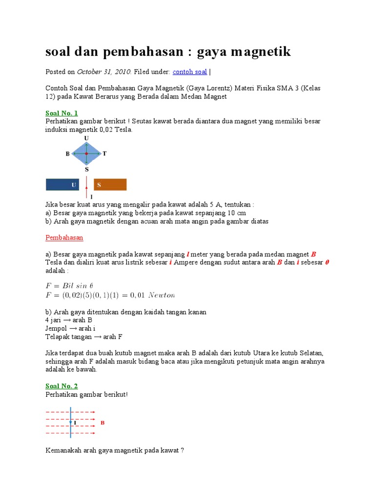 Soal Uraian Materi Gaya Magnet