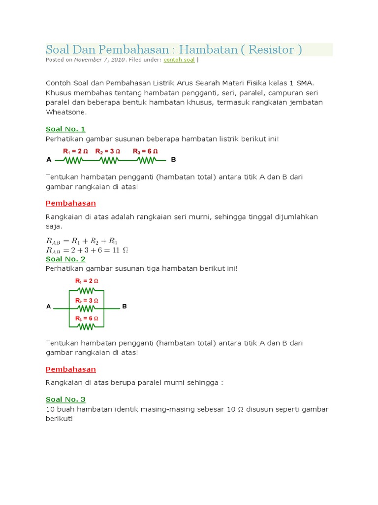 Soal Dan Pembahasan Hambatan Resitor