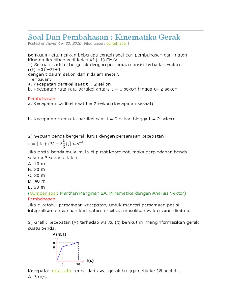 Contoh Soal Kinematika Gerak Bermain Belajar