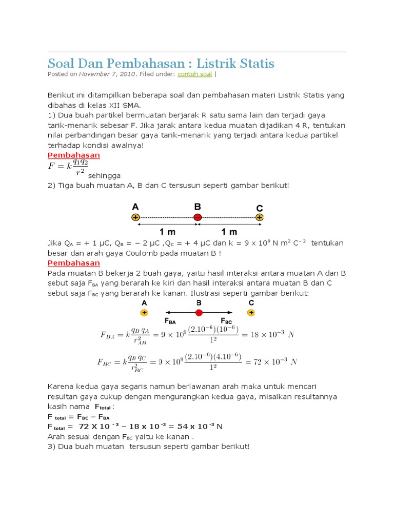 Contoh Soal Listrik Statis Kelas 9 – Berbagai Contoh