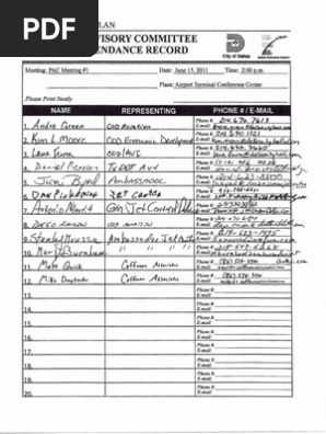 Planning Advisory Committee Meeting Sign in Sheets