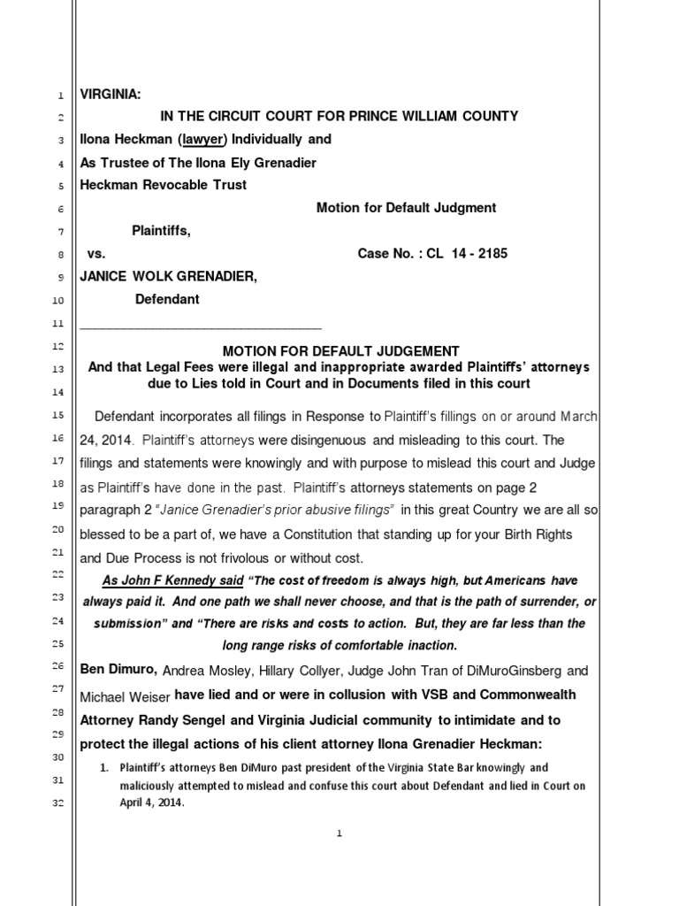 PWC IEG V 2 Final Motion For Default Judgement April 8. 2014 PDF Attorney's Fee Wisconsin