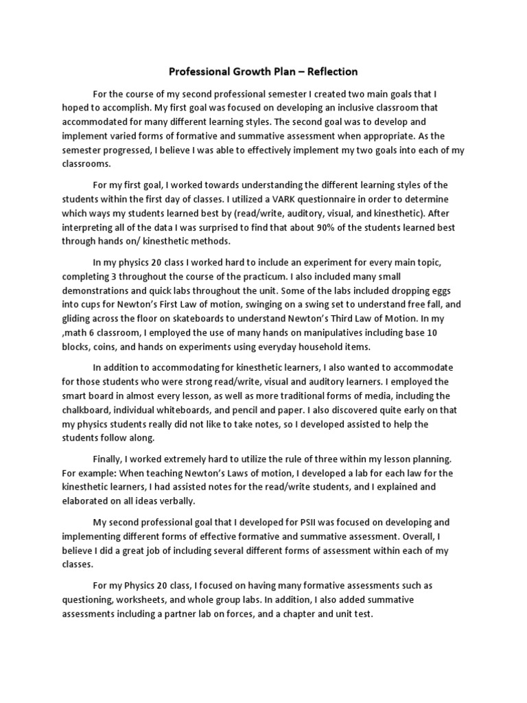 Professional Growth - Reflection | PDF | Learning Styles | Educational ...