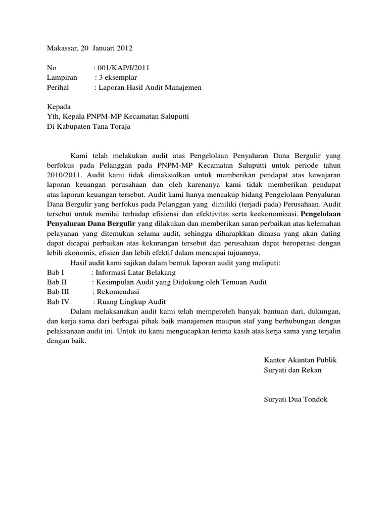 Contoh Laporan Audit Sdm Audit Kinerja