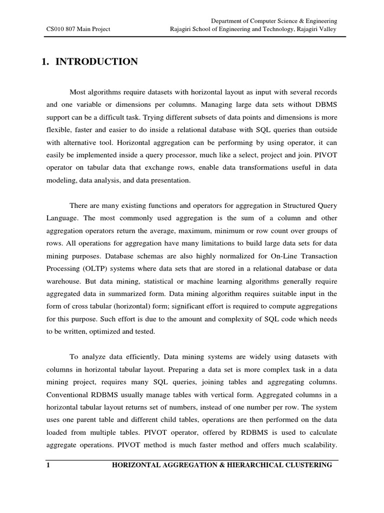 Horizontal Aggregation and Hierarchical Clustering | PDF | Top Down And ...