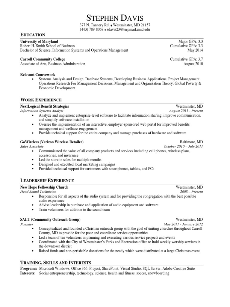 Stephen Davis Umd Resume Download Free PDF Entrepreneurship