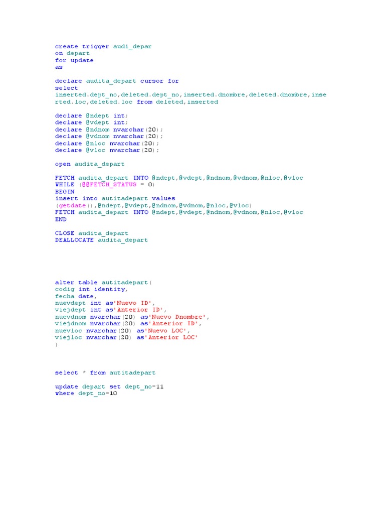 SQL Trigger for Department Audit | PDF
