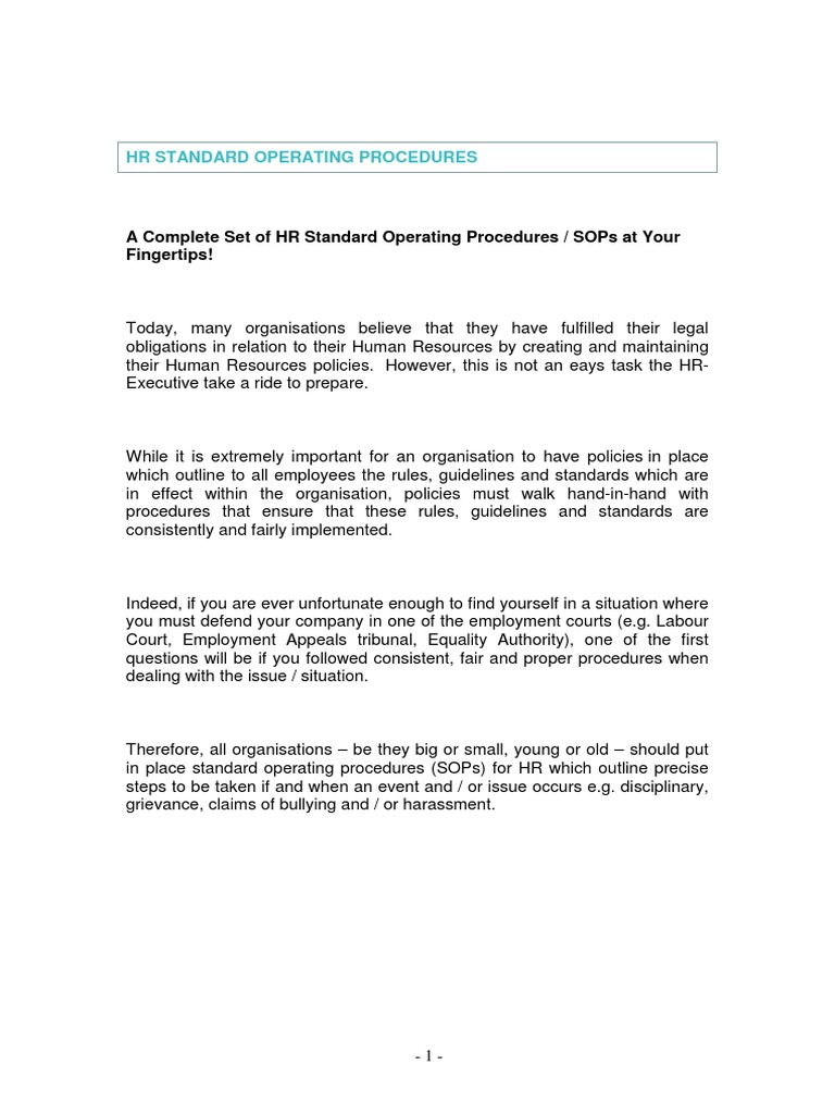 HR Standard Operating Procedures Guide | PDF | Employment ...