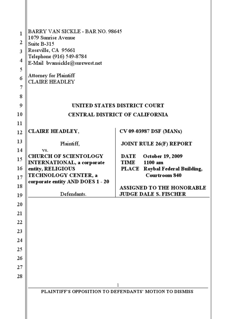 Claire Headley vs. Church of Scientology Lawsuit | PDF | Overtime ...