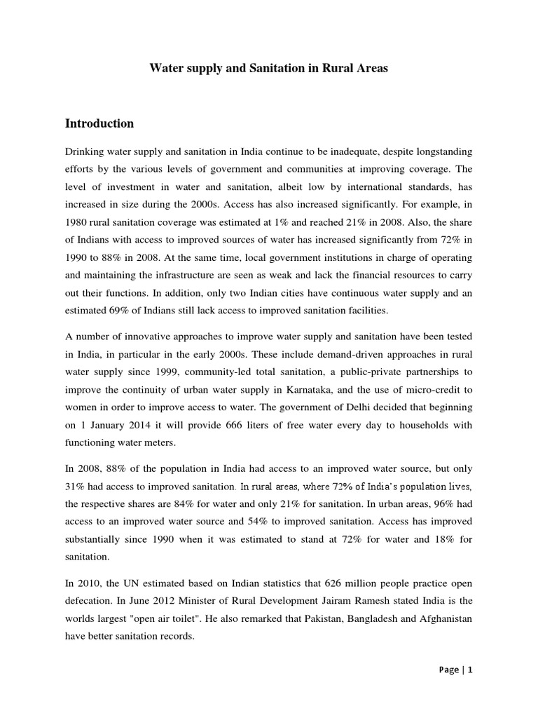 Rural Water Supply and Sanitation in India | PDF | Water Supply ...
