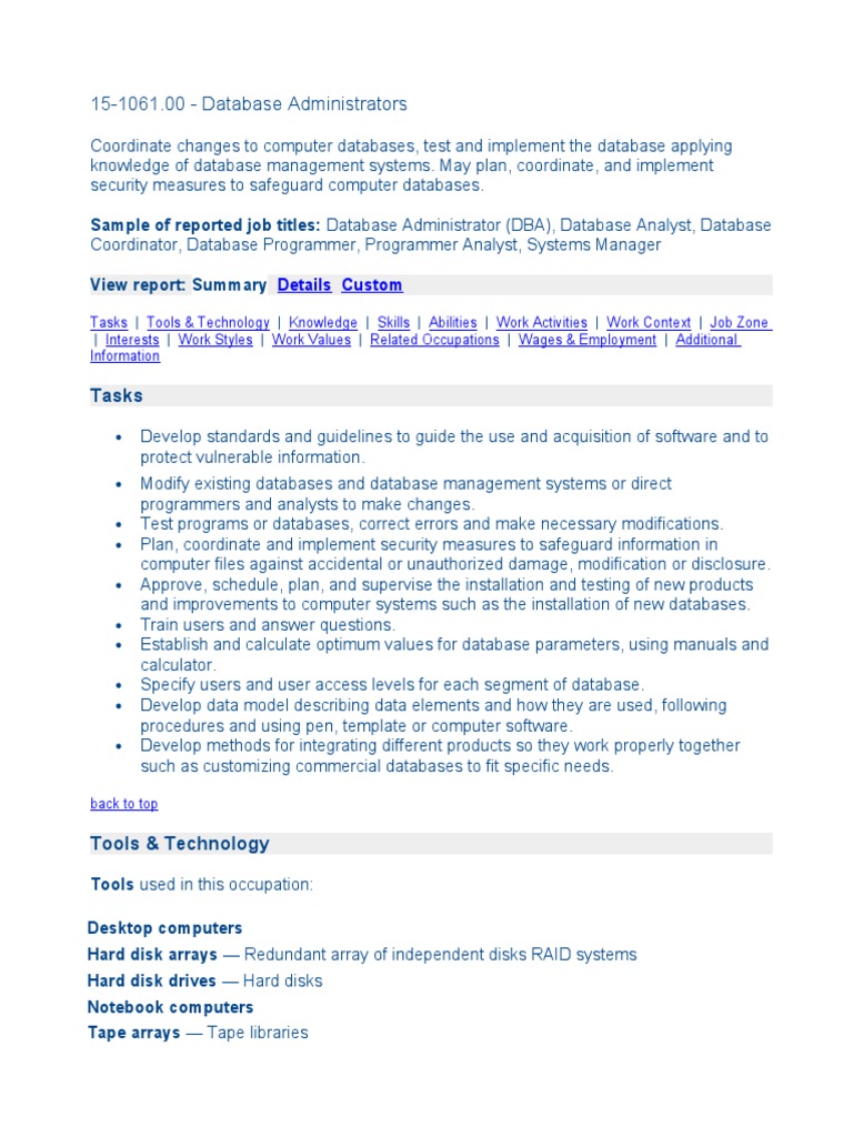 Database Administrator Job Overview | PDF