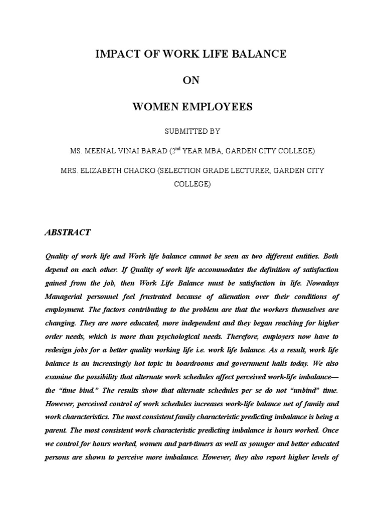 Work-Life Balance Impact on Women Employees | PDF | Work–Life Balance ...