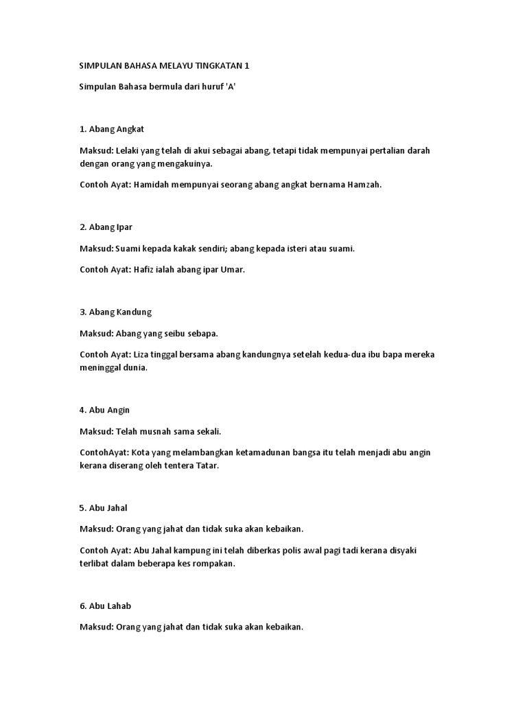Simpulan Bahasa Melayu Tingkatan 1 Pdf