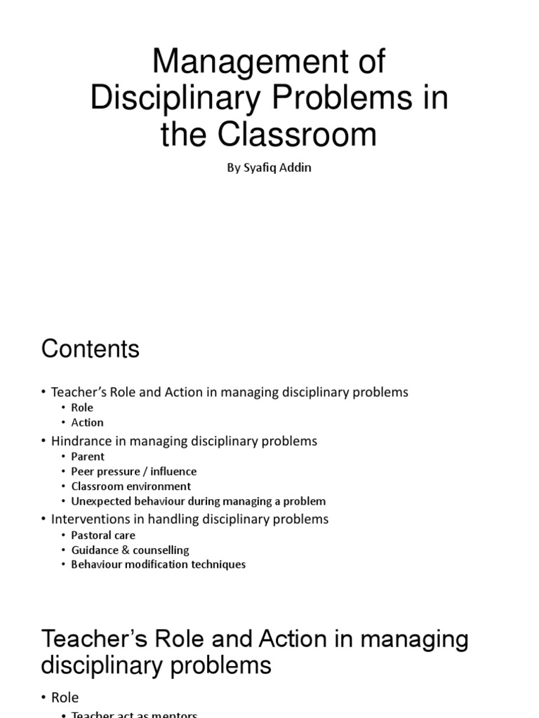 Management of Disciplinary Problems in The Classroom | PDF | Classroom ...