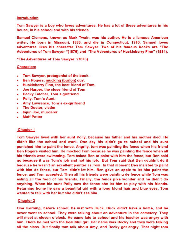 Resumen de Tom Sawyer The Adventures Of Tom Sawyer